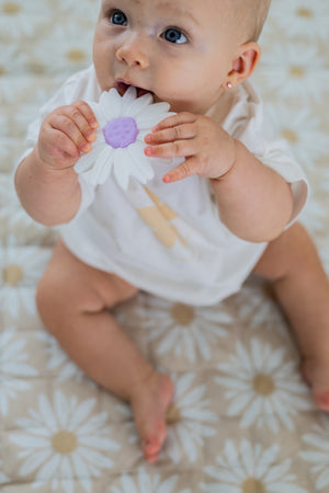 Silicone Teether - Milk Daisy / Lilac Centre